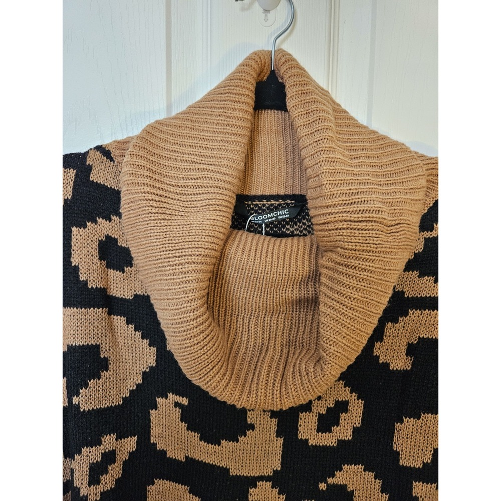 NWT Bloomchic Leopard Jacquard Cowl Neck Soft Pullover Knit Sweater, Plus 24 - Picture 2 of 9